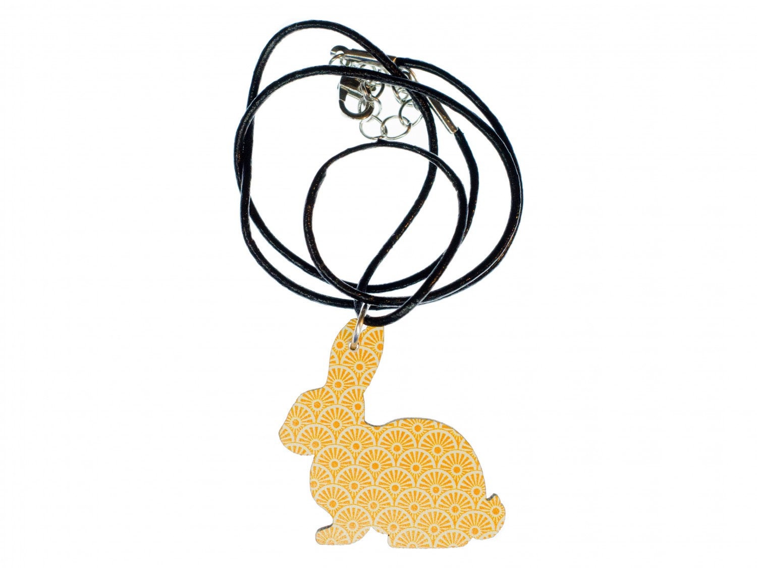 Hase Kette Halskette Miniblings 45cm Halsband Leder Ostern Kaninchen Holz Gelb von Miniblings