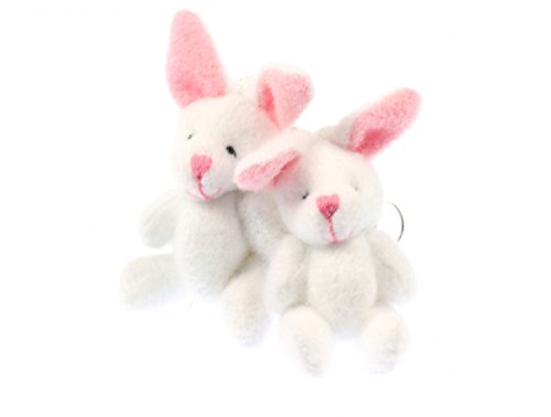 Miniblings Hasen Kaninchen Plüsch Ohrringe - Handmade Modeschmuck I Mini Teddy weiß Kinder - Ohrhänger Ohrschmuck versilbert von Miniblings