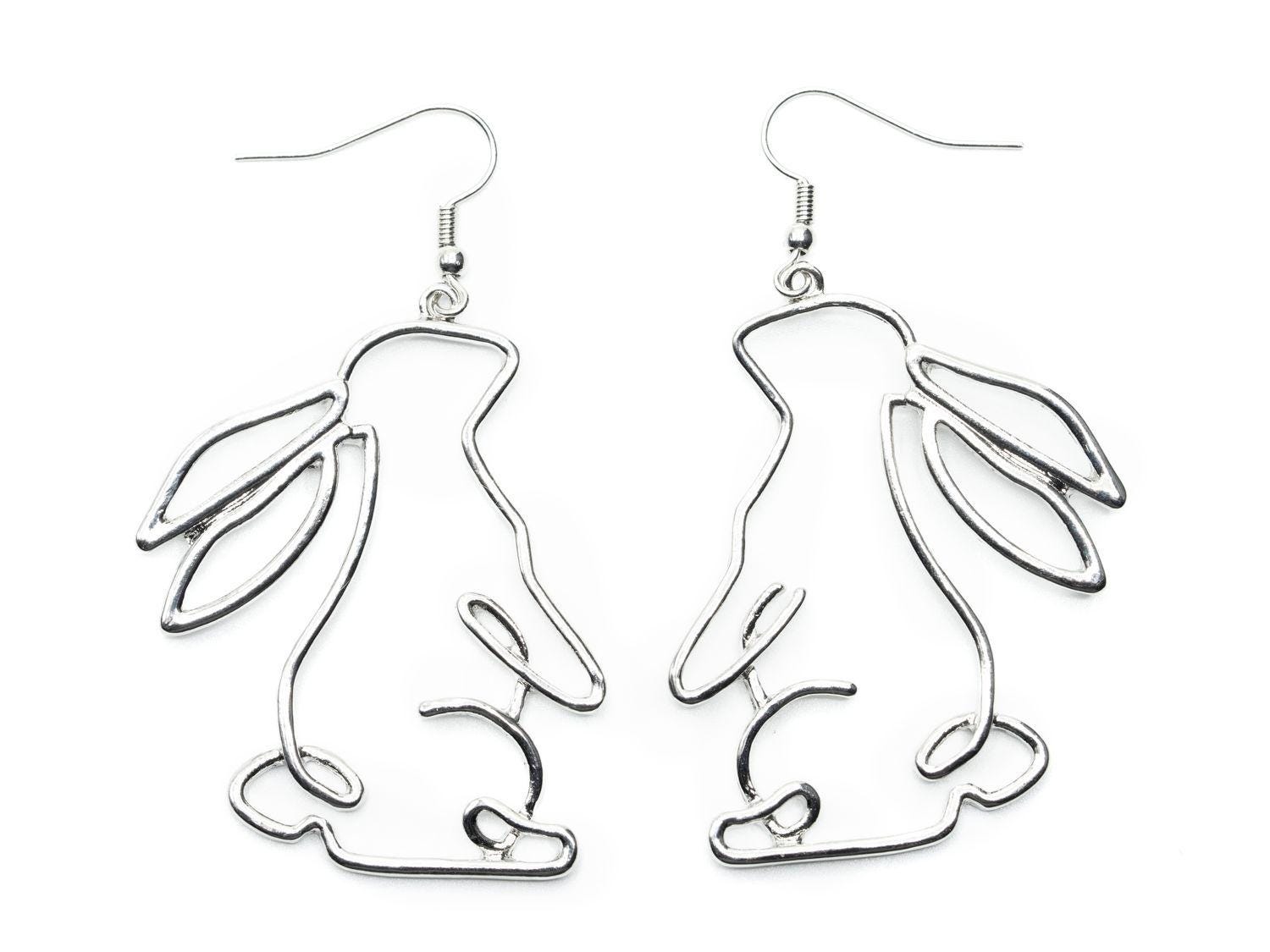 Hase Ohrringe Miniblings Hänger Kaninchen Ostern Outline Silhouette Silber von Miniblings