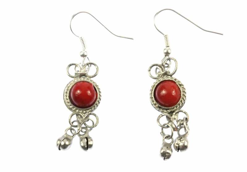 Hippie Boho Ohrringe Ohrhänger Ornament Miniblings Rot Silber Glöckchen von Miniblings