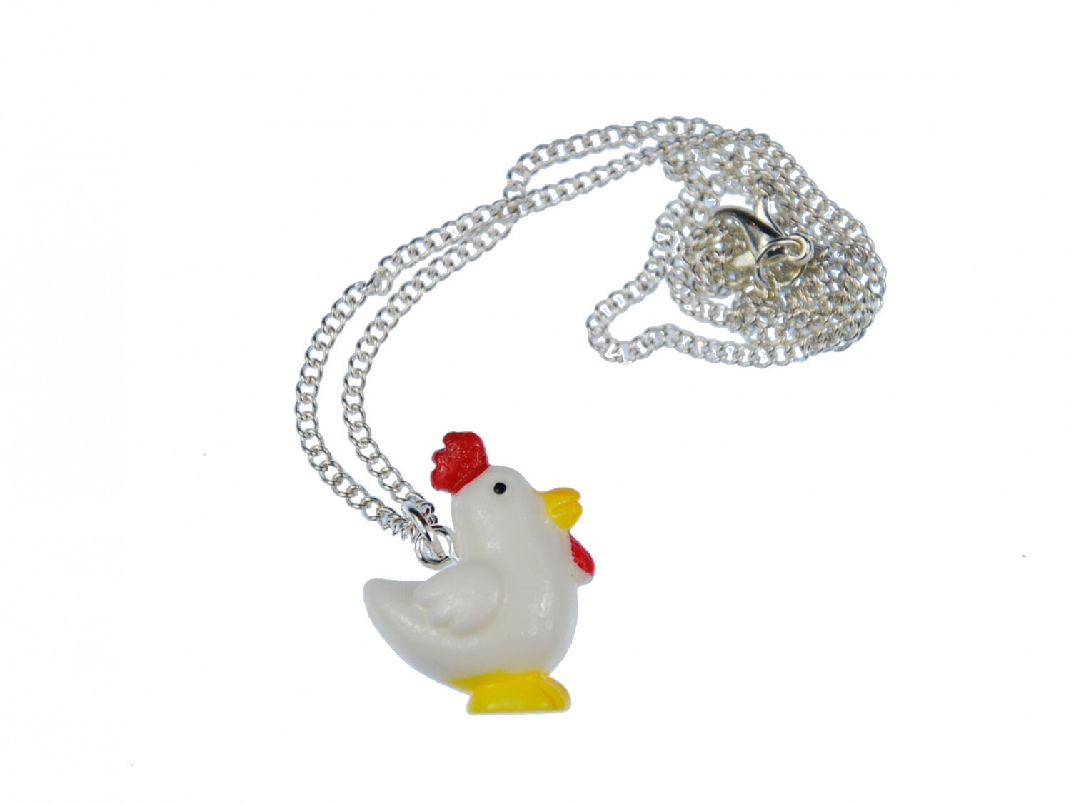 Huhn Kette Halskette Miniblings 45cm Hahn Hähnchen 3D Ostern Weiß Roter Kamm von Miniblings