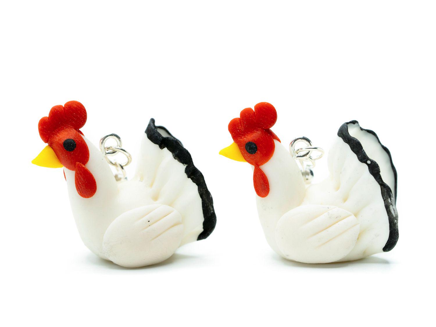 Huhn Ohrringe Miniblings Hänger Hühnchen Handarbeit Polymer Clay Weiß von Miniblings