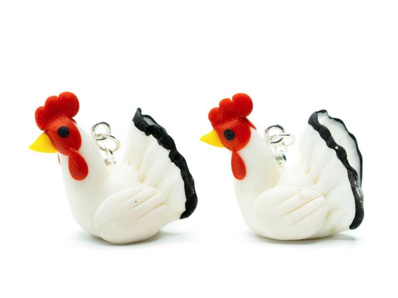 Huhn Ohrringe Miniblings Hänger Hühnchen Handarbeit Polymer Clay Weiß von Miniblings