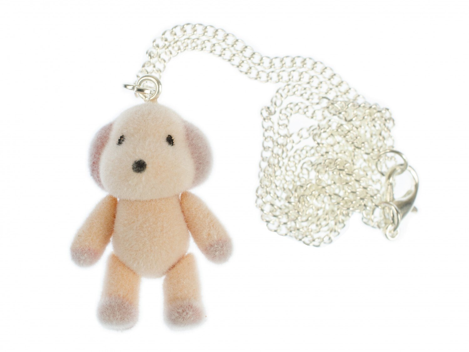 Hund Kette Halskette Miniblings 45cm Silber Plüschhund Teddy Tier Flock Samtig von Miniblings