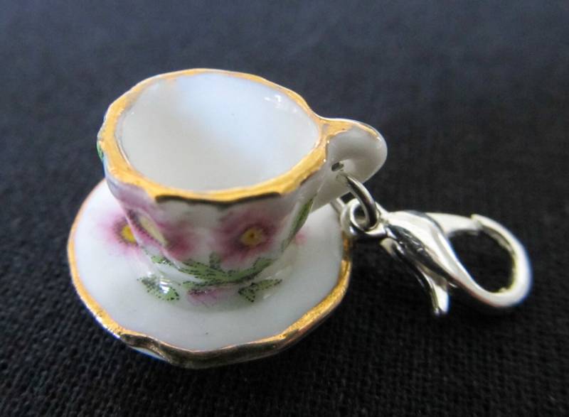 Kaffeetasse Tasse Charm Zipper Pull Anhänger Bettelanhänger Miniblings Goldrand von Miniblings