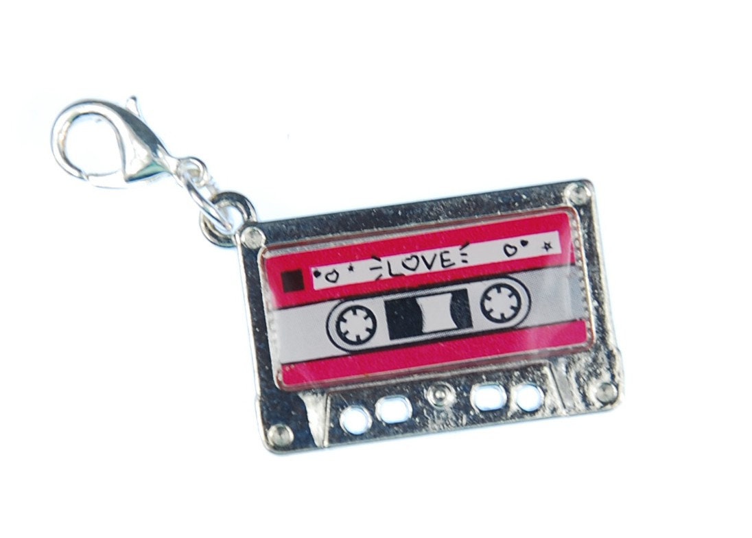 Kassette Mc Tape Charm Musik Zipper Pull Anhänger Mixtape Miniblings Silber Rosa von Miniblings