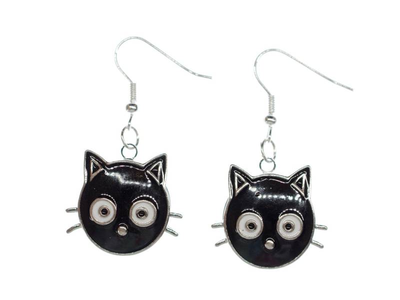 Katze Katzenkopf Ohrringe Miniblings Hänger Tier Kätzchen Click Button Schwarz von Miniblings