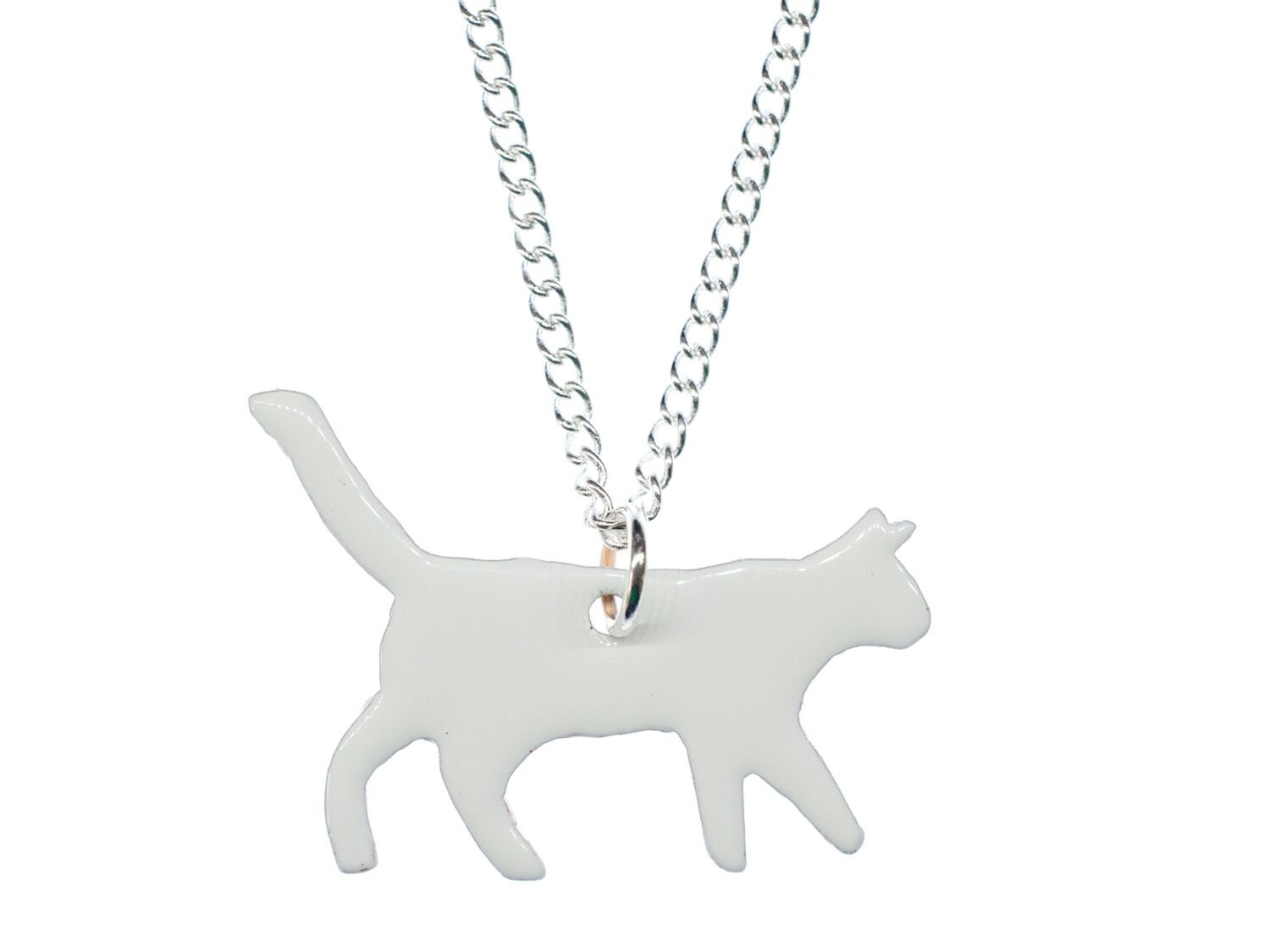 Katze Kette Halskette Miniblings 45cm Katzen Emaille Emailliert Filigran Weiß von Miniblings