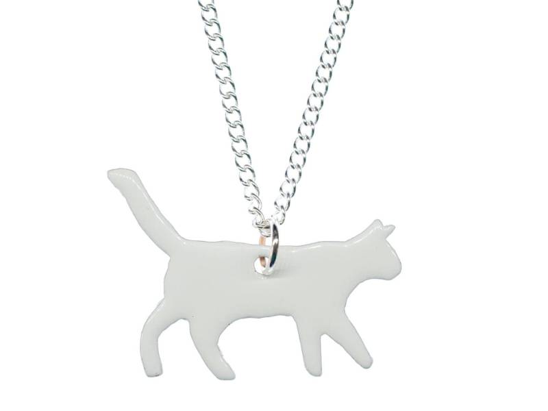 Katze Kette Halskette Miniblings 45cm Katzen Emaille Emailliert Filigran Weiß von Miniblings