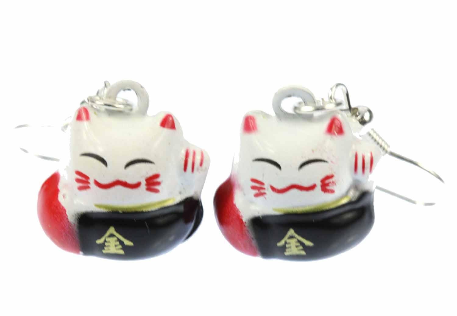 Katze Ohrringe Winkekatze Glückskatze Miniblings Maneki-Neko Metall Schwarz von Miniblings