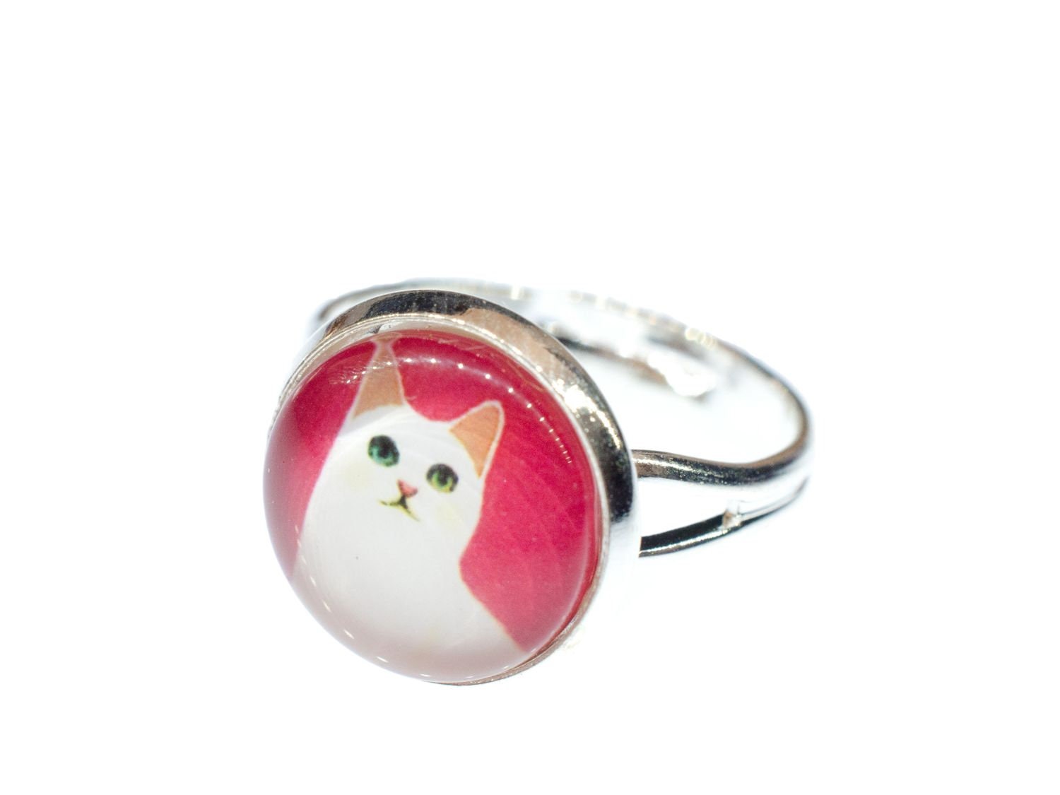 Katzenkopf Ring Miniblings Silber Tierkopf Katze Kätzchen Rosa Schlicht von Miniblings