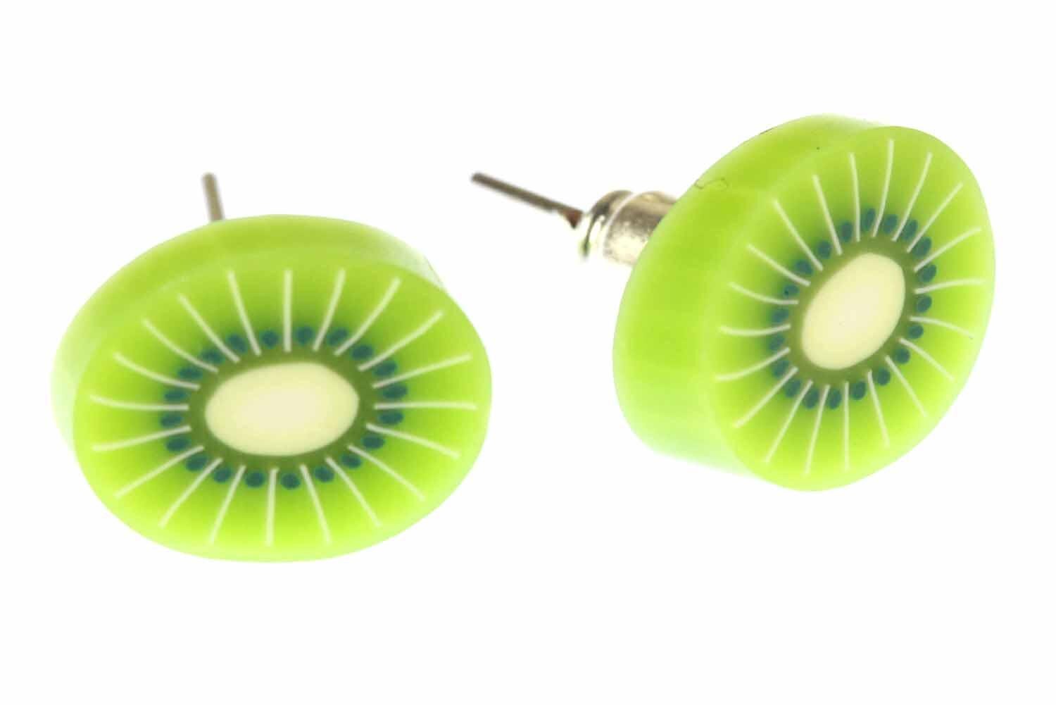 Kiwi Ohrstecker Miniblings Stecker Ohrringe Kiwis Frucht Obst Grün Rund 1cm von Miniblings