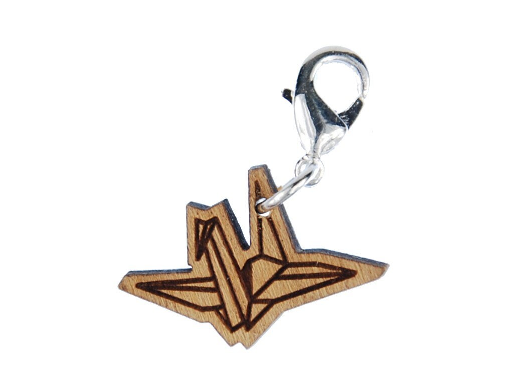 Kranich Charm Zipper Pull Anhänger Senbazuru Miniblings Vogel Origami Holz S von Miniblings