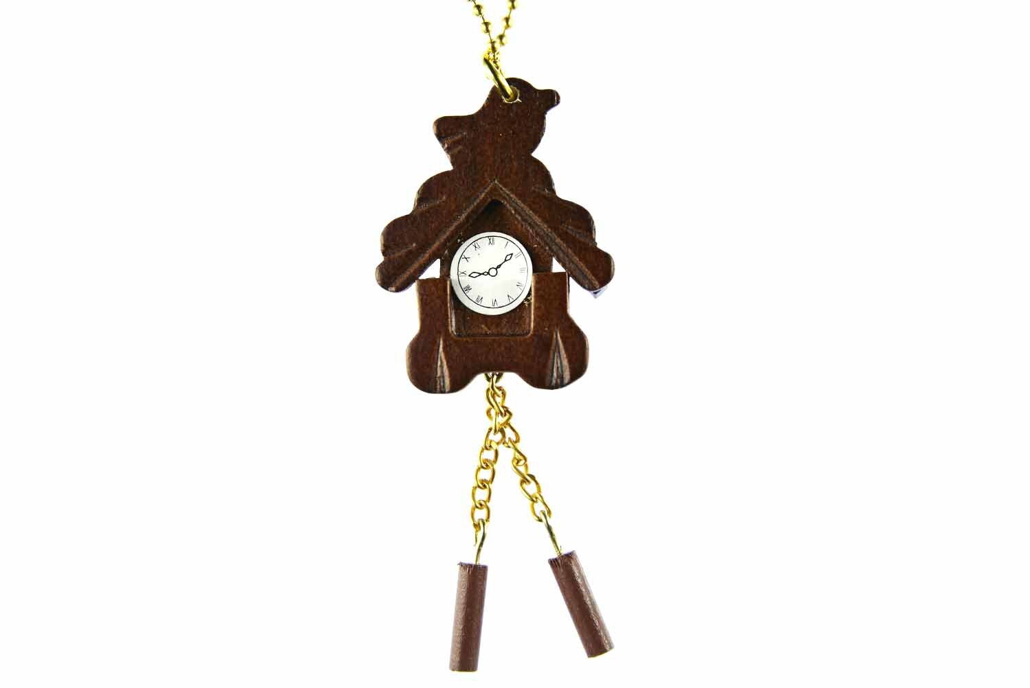 Kuckucksuhr Kette Uhr Halskette Miniblings 80cm Schwarzwald Holz Braun Vergoldet von Miniblings