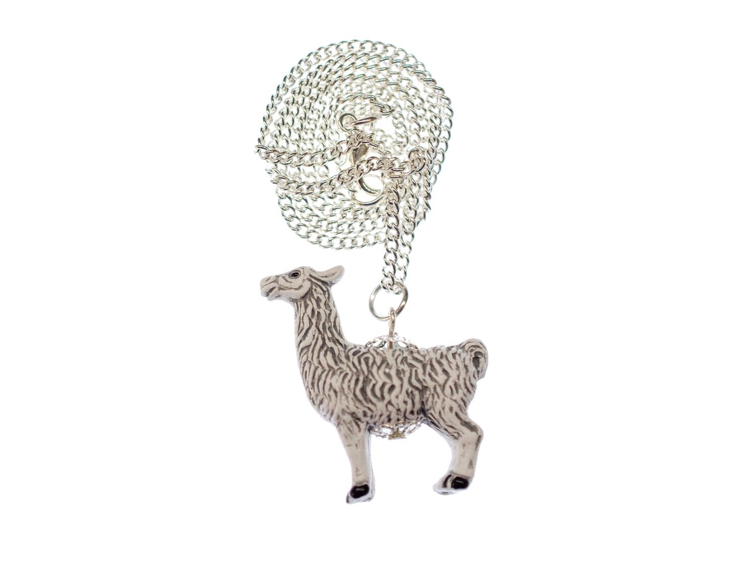 Lama Alpaka Kette Miniblings Tiere Tier Huftier Wolle Keramik Weiß 45cm von Miniblings