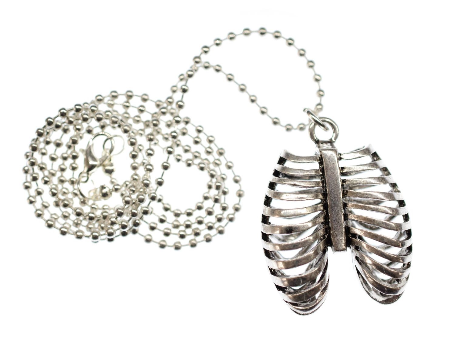 Lunge Kette Halskette Miniblings 80cm Anatomie Brustkorb Rippen Metall Silber von Miniblings