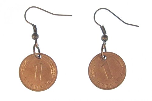 Miniblings 1 Pfennig Münze Ohrringe BRD Mark Geld D-Mark Glückspfennig Glück - Handmade Modeschmuck I Ohrhänger Ohrschmuck versilbert von Miniblings