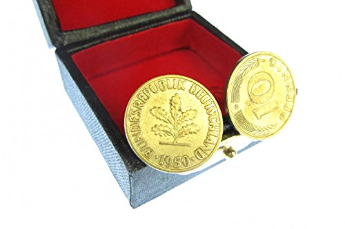 Miniblings 10 Pfennig DM Manschettenknöpfe BRD Münzen Geld Mark Pfennige - Herrenschmuck Manschettenknopf Cufflinks Hemdknöpfe I Holzbox inklusive von Miniblings