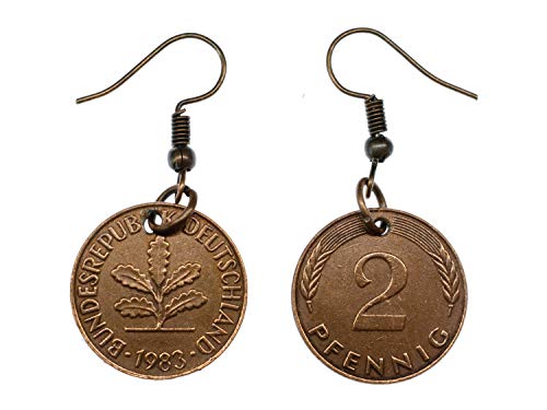 Miniblings 2 Pfennig Münze Ohrringe BRD Mark Geld D-Mark Glückspfennig Glück - Handmade Modeschmuck I Ohrhänger Ohrschmuck versilbert von Miniblings