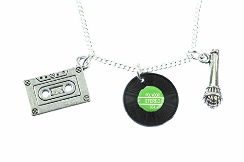 Miniblings 3er Musik Kette Kassette Schallplatte Mikrofon Halskette 45cm DJ - Handmade Modeschmuck - Gliederkette versilbert von Miniblings
