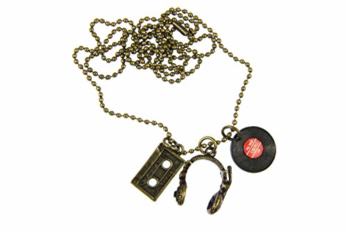 Miniblings 3er Set DJ Musiker Kette Halskette 80cm Kopfhörer LP Tape Bronze - Handmade Modeschmuck - Gliederkette bronze von Miniblings