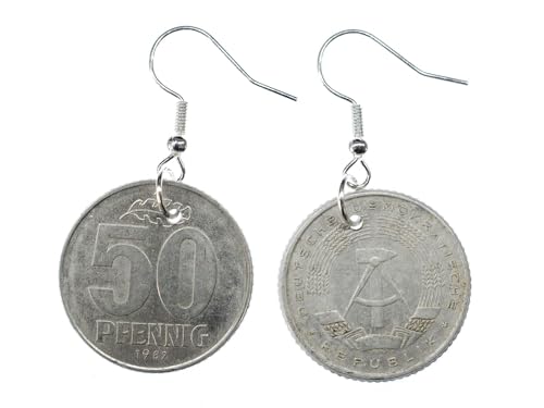Miniblings 50 DDR Pfennig Ohrringe Münze Deutschland Geld Glückspfennig silber - Handmade Modeschmuck I Ohrhänger Ohrschmuck versilbert von Miniblings