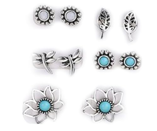 Miniblings 5er Set Ohrstecker Ohrring Boho Hippie Blume Libelle silber türkis - Origineller Modeschmuck I Ohrringe Stecker Ohrschmuck von Miniblings