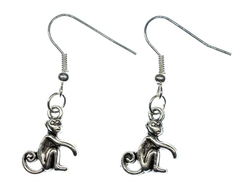 Miniblings Affe Ohrringe Hänger Tempelaffe Indien Äffchen Miniatur Silbern - Handmade Modeschmuck I Ohrhänger Ohrschmuck versilbert von Miniblings