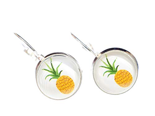 Miniblings Ananas Ohrringe Hänger Obst Sommer Ferien Urlaub Cabochon versilbert - Handmade Modeschmuck I Ohrhänger Ohrschmuck versilbert von Miniblings