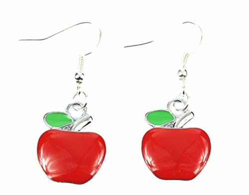 Miniblings Apfel Ohrringe Hänger Frucht Früchte Äpfel Obst flach Emaille rot - Handmade Modeschmuck I Ohrhänger Ohrschmuck versilbert von Miniblings