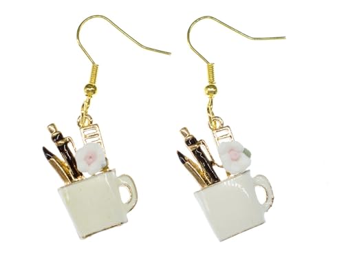 Miniblings Becher Stift Schule Ohrringe Büro Schule Homeoffice Schreibzeug - Handmade Modeschmuck I Ohrhänger Ohrschmuck versilbert von Miniblings
