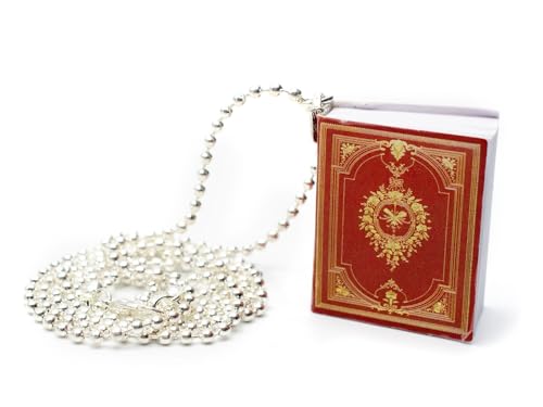 Miniblings Bibel Kette Halskette 80cm Buch Bücher rot mit lesbarerer Minischrift- Handmade Modeschmuck - Kugelkette versilbert von Miniblings