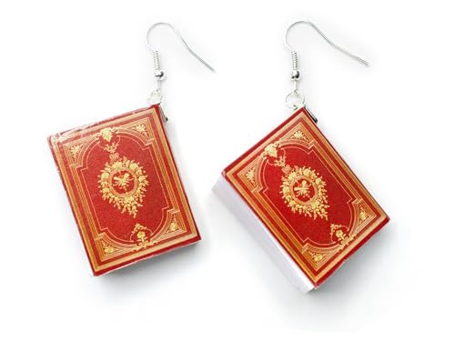 Miniblings Bibel Ohrringe Hänger Buch Bücher rot mit lesbarerer Minischrift Genesis - Handmade Modeschmuck I Ohrhänger Ohrschmuck versilbert von Miniblings