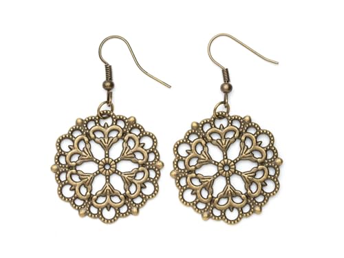 Miniblings Blume Ornament Ohrringe Hänger Indien Metall Bronze Hippie groß 45mm - Handmade Modeschmuck I Ohrhänger Ohrschmuck in bronze von Miniblings