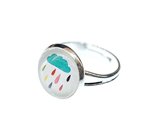 Miniblings Bunte Regenwolke Ring Cabochon Regen Wetter Gewitter Regenbogen bunt - Handmade Modeschmuck I Fingerring mit Motiv I verstellbar one Size von Miniblings