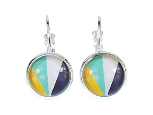 Miniblings Buntes Streifen Muster Cabochon Rockabilly Ohrringe Weiß Blau Grün - Handmade Modeschmuck I Ohrhänger Ohrschmuck versilbert von Miniblings