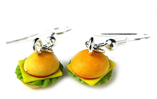Miniblings Burger Ohrringe Hamburger Fast Food Cheeseburger Natur - Handmade Modeschmuck I Ohrhänger Ohrschmuck versilbert von Miniblings