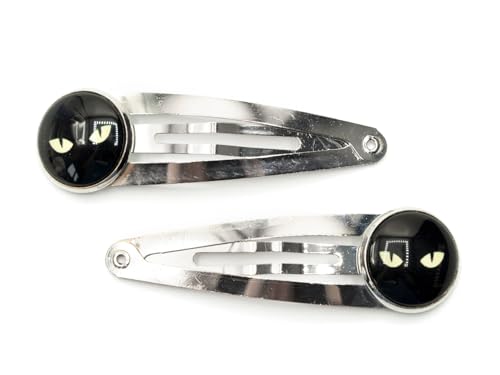 Miniblings Cabochon Katzenaugen Haarspangen Haarklammer Katze Haustier schwarz - Handmade Modeschmuck | Haarschmuck Haarclips Haarklammern von Miniblings