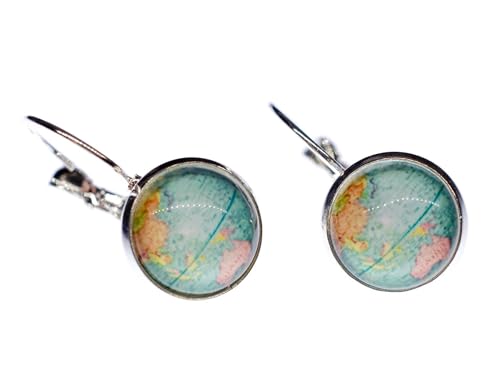 Miniblings Cabochon Ohrringe Globus Stecker Weltkarte Erde Kawaii Landkarte Blau - Handmade Modeschmuck I Ohrhänger Ohrschmuck versilbert von Miniblings