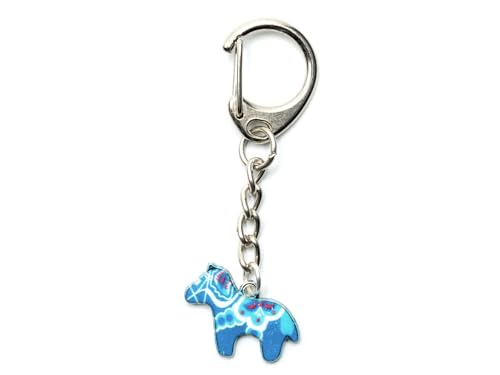 Miniblings Dala Pferd Weihnachten blau emailliert Winter Feiertage Dalahäst Dalapferd Pferdchen Pony - Handmade Modeschmuck I Anhänger Schlüsselring Schlüsselband Keyring von Miniblings