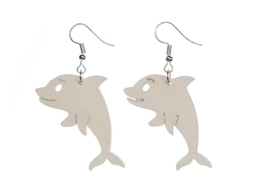 Miniblings Delphin Ohrringe Delfin Delfine Ozean Tümmler Meer Holz weiß 35mm - Handmade Modeschmuck I Ohrhänger Ohrschmuck versilbert von Miniblings