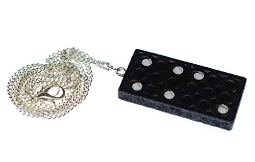 Miniblings Domino Kette Dominostein Spiel Zahlen Zahl 45cm Holz Schwarz - Handmade Modeschmuck - Gliederkette versilbert von Miniblings