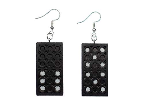 Miniblings Domino Spiel Spielsteine Ohrringe - Handmade Modeschmuck I Holz schwarz - Ohrhänger Ohrschmuck versilbert von Miniblings