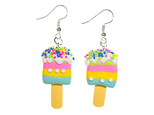 Miniblings Eis am Stiel Eiskrem bunte Streifen Ohrringe - Handmade Modeschmuck I Eiscreme Kindereis Kawaii - Ohrhänger Ohrschmuck versilbert von Miniblings