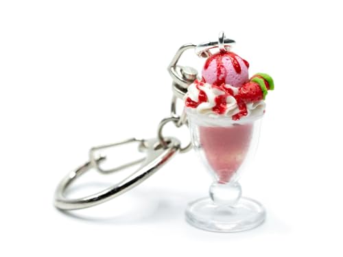 Miniblings Eisbecher Erbeeren Sahne Eis Creme Sommer Urlaub Sonne - Handmade Modeschmuck I Anhänger Schlüsselring Schlüsselband Keyring von Miniblings