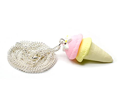 Miniblings Eiscreme Waffel EIS Halskette - Handmade Modeschmuck I Kette mit Anhänger Länge: 80cm - Streusel Kugeleis Dessert 2 Kugeln Kugelkette gelb rosa von Miniblings