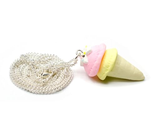 Miniblings Eiscreme Waffel EIS Halskette - Handmade Modeschmuck I Kette mit Anhänger Länge: 80cm - Streusel Kugeleis Dessert 2 Kugeln Kugelkette gelb rosa von Miniblings