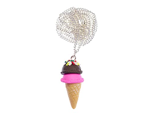 Miniblings Eiscreme Waffel EIS Halskette - Handmade Modeschmuck I Kette mit Anhänger Länge: 80cm - Streusel Kugeleis Dessert 2 Kugeln von Miniblings