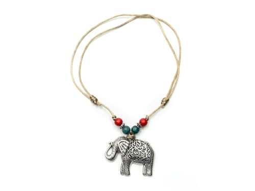 Miniblings Elefant Kette cm Anhänger Halskette Handarbeit Hippie Boho Perlen - Handmade Modeschmuck - Kordelkette von Miniblings