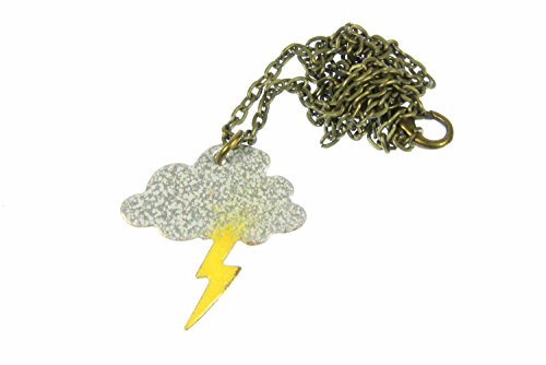 Miniblings Emaille Gewitter Kette Halskette Wolke Blitz Donner Wetter Cloud 60cm - Handmade Modeschmuck - Gliederkette versilbert von Miniblings